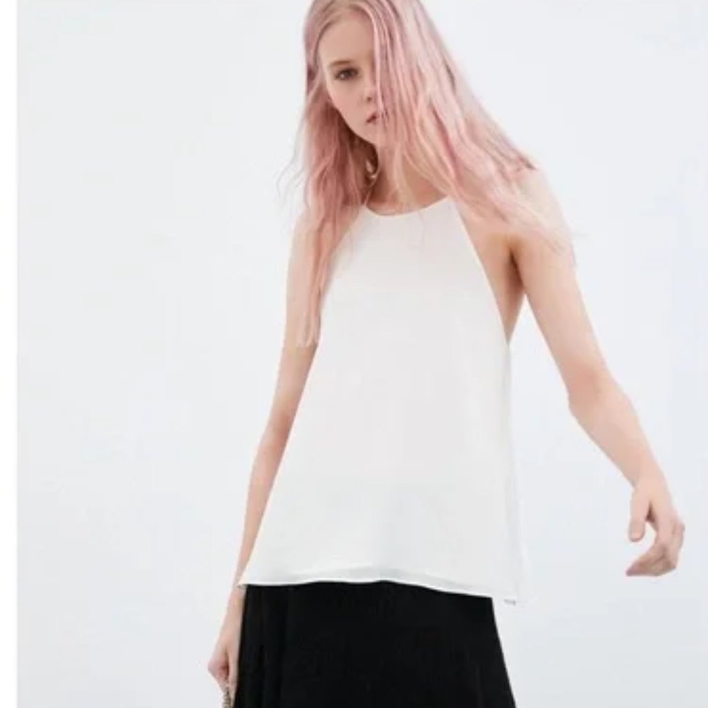 Zara White Halter Neck Spaghetti Strap Top Blouse Size Xl Euc Festival Beach